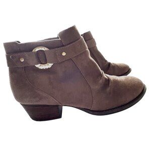 Dr. Scholls Janessa Ankle Boots Brown Suede Interior Zip Memory Foam Cool Fit 9